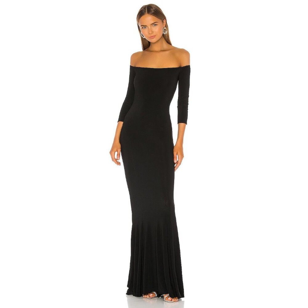 Norma Kamali Off The Shoulder Fishtail Gown In Black Medium New Women Maxi Dress